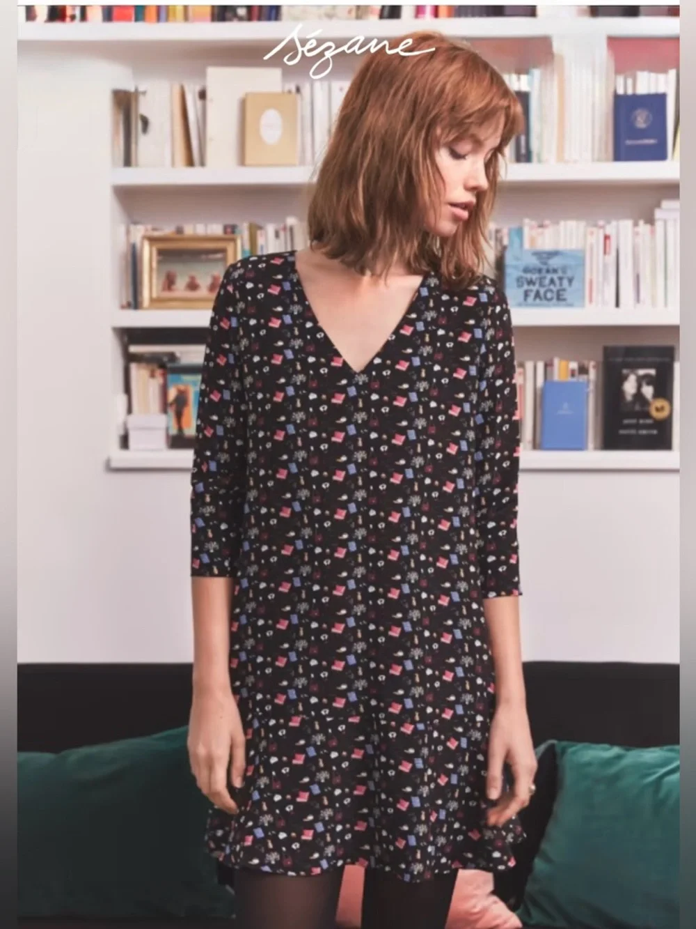 Sezane x Le Bon Marche Rive Gauche Silk Aimee Printed Shift Dress Size 36 US S